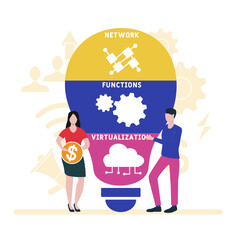 Flat design with people. NFV - Network Functions Virtualization . acronym, business concept background.   Vector illustration for website banner, marketing materials, business presentation, online