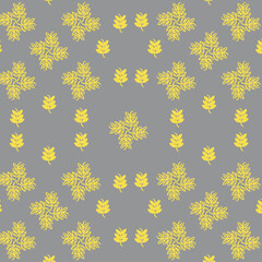 A set of two patterns with leaves in the yellow - gray color trend of 2021. For art texture, textiles, wallpapers.