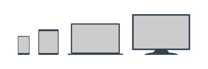 Device icon: a set of computers, laptops, tablets and smartphones. Flat style. Vector Illustrations.