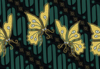 Indonesian batik motifs with very distinctive patterns of plants and butterflies
