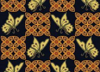 Indonesian batik motifs with very distinctive patterns of plants and butterflies