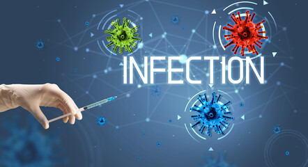 Syringe, medical injection in hand, coronavirus vaccine concept