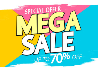 Mega Sale 70% off, poster design template, special offer, vector illustration