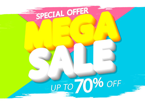 Mega Sale 70% off, poster design template, great offer banner, vector illustration