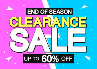Clearance Sale 60% off, poster design template, great offer banner, vector illustration