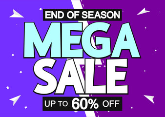 Mega Sale 60% off, poster design template, great offer banner, vector illustration