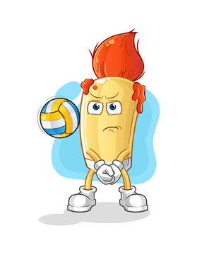 paintbrush play volleyball mascot. cartoon vector