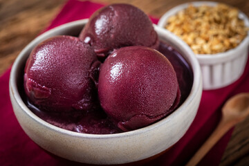 Frozen acai in the bowl. Brazilian acai.