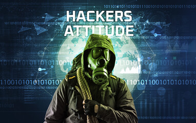 Faceless hacker at work, security concept