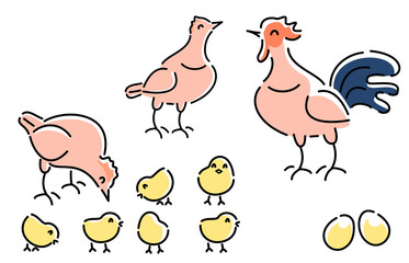 にわとり　親子　かわいい　シンプル　イラスト © Hinageshi