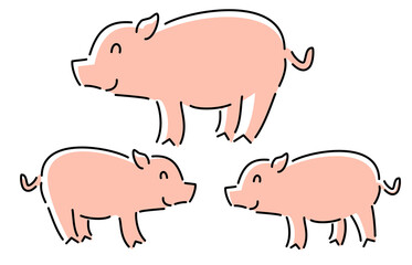 豚　親子　かわいい　シンプル　イラスト