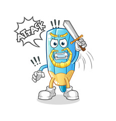 coloring pencil knights attack with sword. cartoon mascot vector