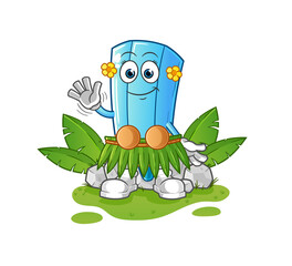 coloring pencil hawaiian waving character. cartoon mascot vector