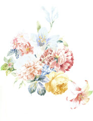 
Flowers watercolor illustration.Manual composition.Big Set watercolor elements，Design for textile, wallpapers，Element for design,Greeting card