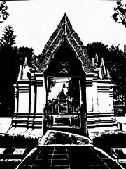 Ancient thai architecture arch Black and white illustrations.