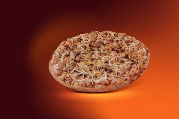 Pizza with barbecue sauce, grilled chicken, onion and oregano (BBQ Chicken) - Isolated.