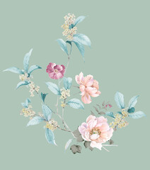 
Flowers watercolor illustration.Manual composition.Big Set watercolor elements，Design for textile, wallpapers，Element for design,Greeting card