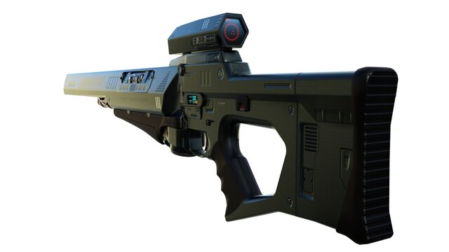 weapon, sci fi sniper rifle 3d rendering