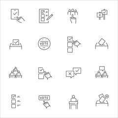 Simple Set of Voting Related Vector Line Icons. Contains such Icons as Raising Hands, Ratings of Candidates, Electronic voting and more.