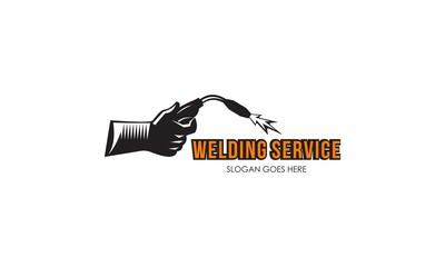 Welding torch with spark logo design. Welder tool vector design - obrazy, fototapety, plakaty