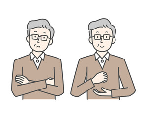 考える・ひらめくポーズのシニア男性