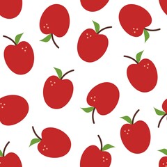 Seamless vector pattern with apples. Red summer fruits in flat style on white background