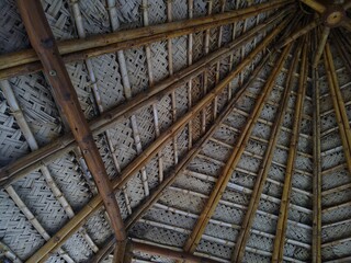 bamboo hut with coconut roof ceiling, Madavoor rock cut temple, Thiruvananthapuram Kerala