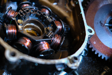 Damaged damaged motorcycle magnet coil or CDI unit.