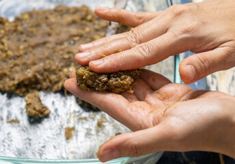 Making Malay delicacies mung bean fritters or locally known as 