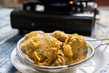 Freshly fried mung bean fritters or locally known as 