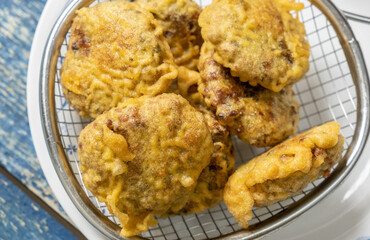 Freshly fried mung bean fritters or locally known as 