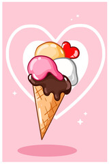 Valentine's Day ice cream with love cartoon illustration