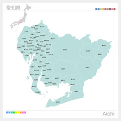 愛知県の地図・Aichi・市町村名（市町村・区分け）