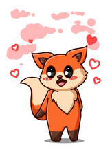 A cute and happy fox with small hearts cartoon illustration