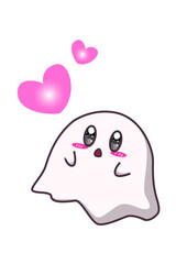 A cute ghost with hearts cartoon illustration