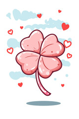 Pink cloverleaf with love cartoon illustration