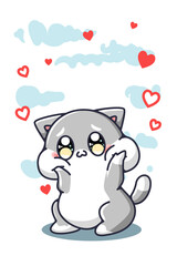 A cute and happy cat with hearts cartoon illustration