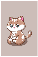 A cute and sad baby cat cartoon illustration
