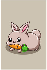 Obraz premium A cute and happy baby rabbit bring carrot cartoon illustration