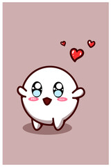 Cute circle ghost fall in love cartoon illustration