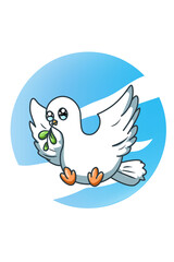 Cute doves carry leaves cartoon illustration