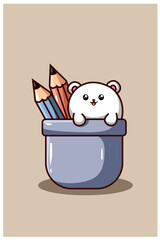 A cute and funny hamster with pencil cartoon illustration