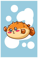 A little happy puffer fish cartoon illustration