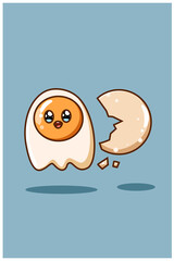 Cute egg with shell cartoon illustration