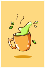 Sweet green tea cartoon illustration