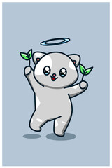 Cute cat with tree shoots animal cartoon illustration