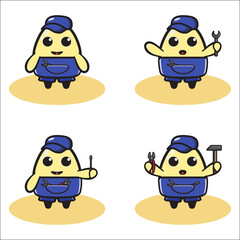 Vector illustration of cute Egg mechanic cartoon set. Egg cartoon set. Good for icon, logo, label, sticker, clipart.