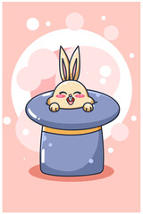 Cute and happy rabbit on magic hat animal cartoon illustration
