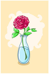 Beautiful vase of roses cartoon illustration