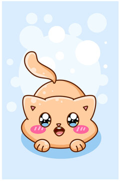 Happy and funny cat animal cartoon illustration